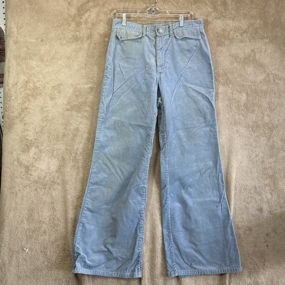Vintage 70s Flare Leg Corduroy Pants Mens 31 x 32 Light Blue Scovill Zipper READ